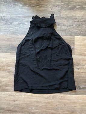 A.L.C silk Sleeveless Black Ruffled Neck Tank Top sz 10